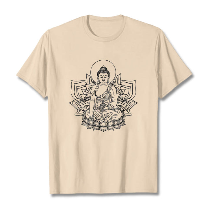 Buddha Stones Medizin Buddha sitzt auf einem Lotus Sockel T-Shirt - Bisque - 2XL - image 9