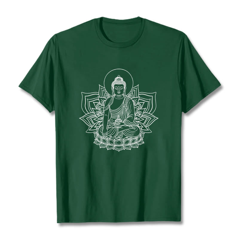 Buddha Stones Medizin Buddha sitzt auf einem Lotus Sockel T-Shirt - WaldGrün - 2XL - image 11