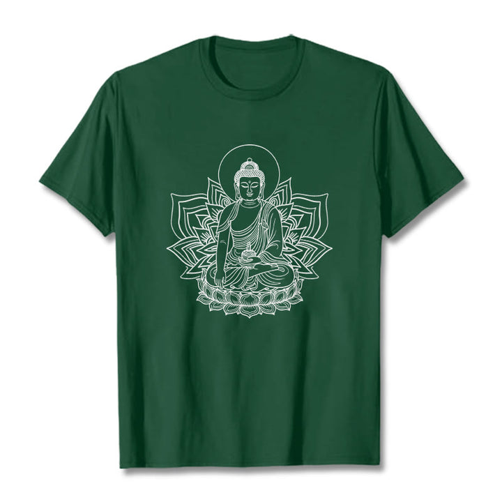 Buddha Stones Medizin Buddha sitzt auf einem Lotus Sockel T-Shirt - WaldGrün - 2XL - image 11