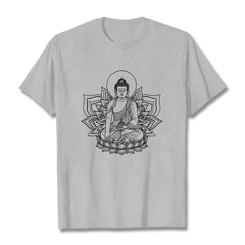 Buddha Stones Medizin Buddha sitzt auf einem Lotus Sockel T-Shirt - Hellgrau - 2XL - image 20