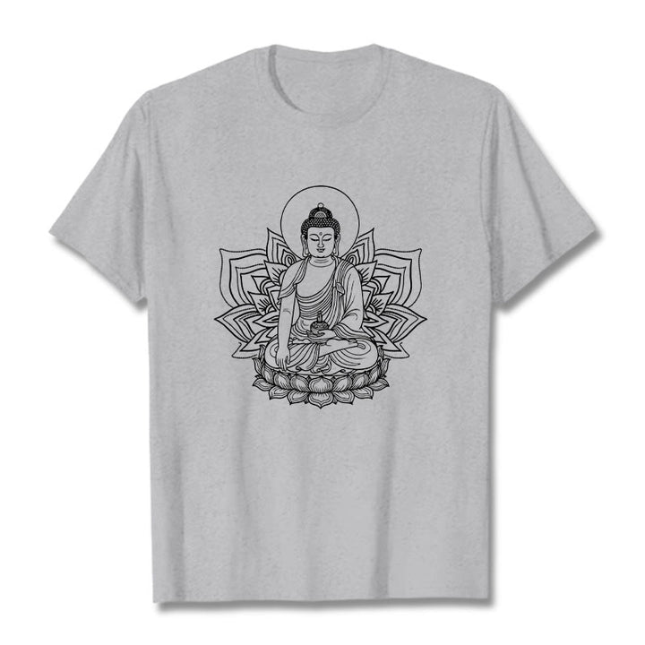 Buddha Stones Medizin Buddha sitzt auf einem Lotus Sockel T-Shirt - Hellgrau - 2XL - image 20
