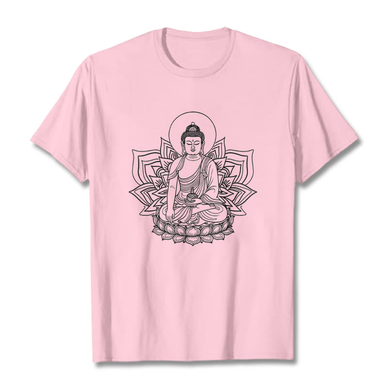 Buddha Stones Medizin Buddha sitzt auf einem Lotus Sockel T-Shirt - Hellrosa - 2XL - image 13