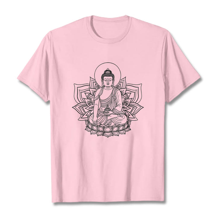 Buddha Stones Medizin Buddha sitzt auf einem Lotus Sockel T-Shirt - Hellrosa - 2XL - image 13