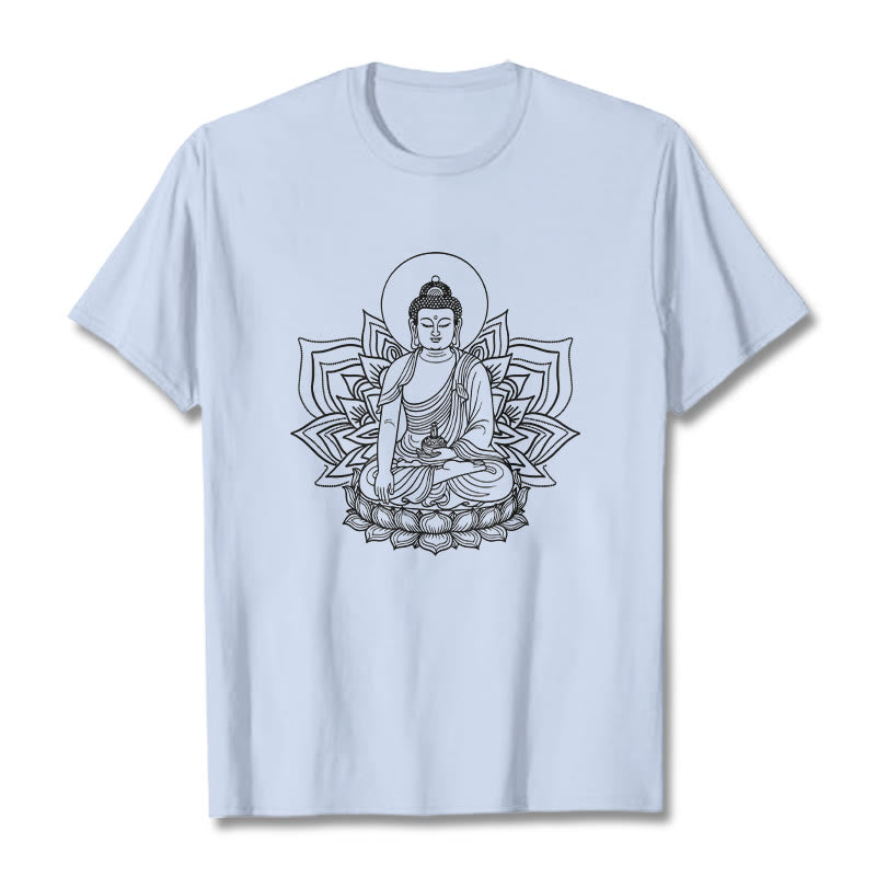 Buddha Stones Medizin Buddha sitzt auf einem Lotus Sockel T-Shirt - HellCyan - 2XL - image 19