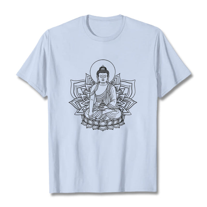 Buddha Stones Medizin Buddha sitzt auf einem Lotus Sockel T-Shirt - HellCyan - 2XL - image 19