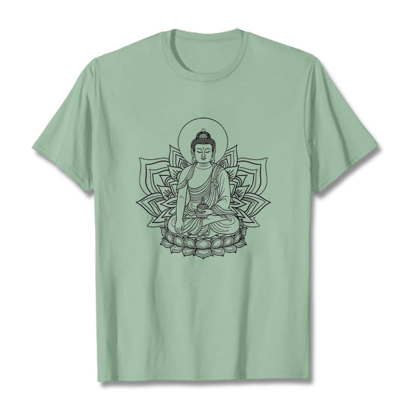 Buddha Stones Medizin Buddha sitzt auf einem Lotus Sockel T-Shirt - Blassgrün - 2XL - image 15