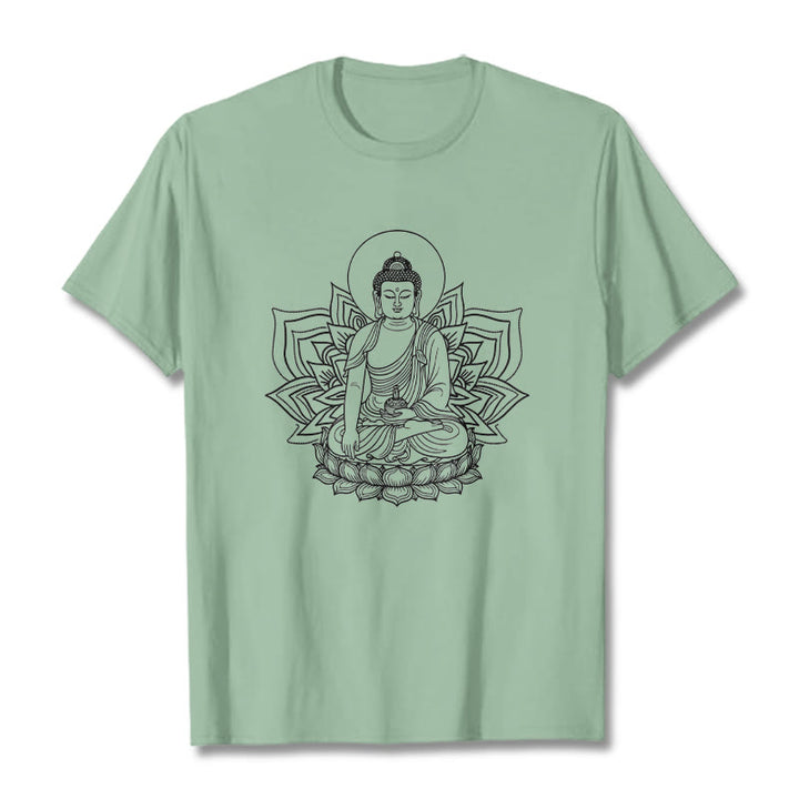 Buddha Stones Medizin Buddha sitzt auf einem Lotus Sockel T-Shirt - Blassgrün - 2XL - image 15