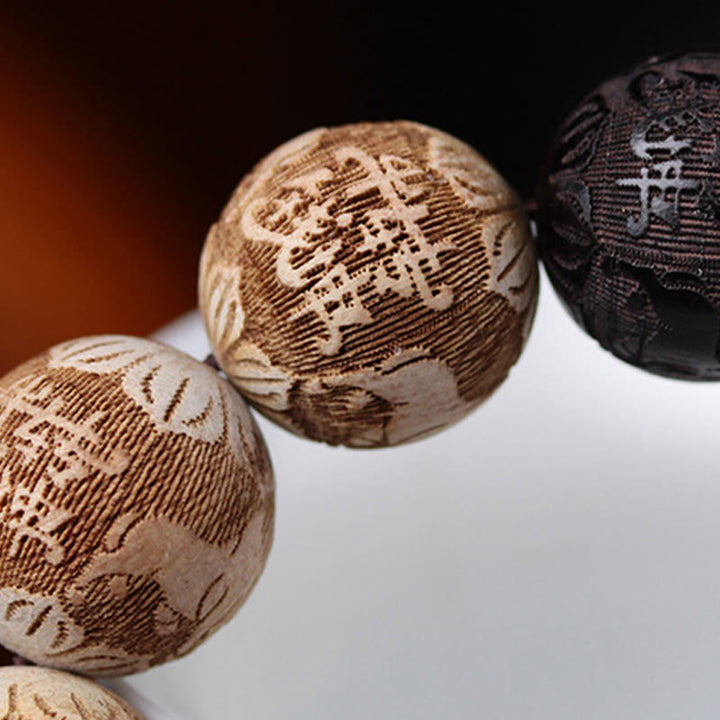 Armband mit Buddha Stones, Ebenholz, Kampferholz, Yin Yang, Ochsengravur, Peace - image 11