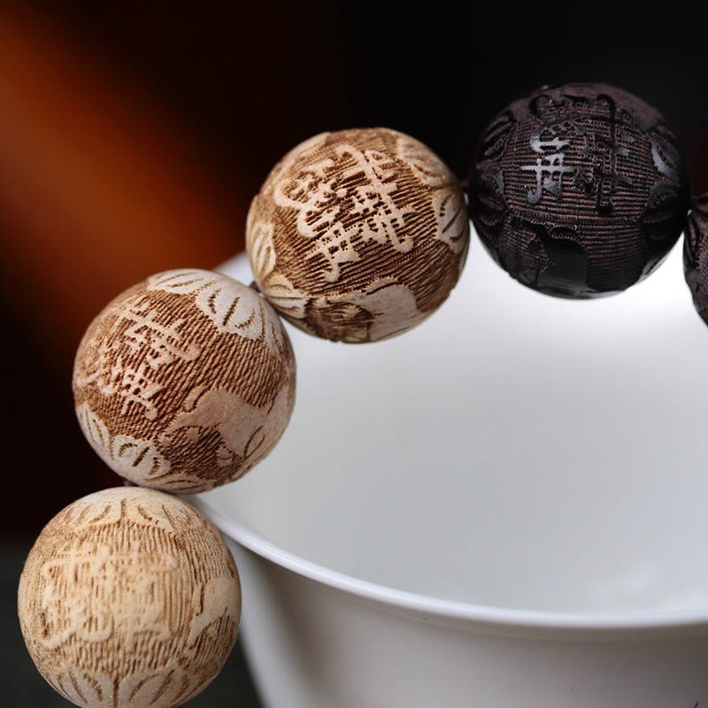 Armband mit Buddha Stones, Ebenholz, Kampferholz, Yin Yang, Ochsengravur, Peace - image 10