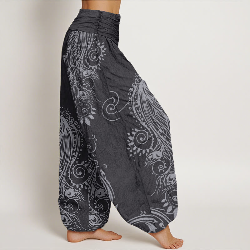 Buddha Stones Lässige Haremshose für Damen mit Pfauen-Design und elastischer Taille - image 10