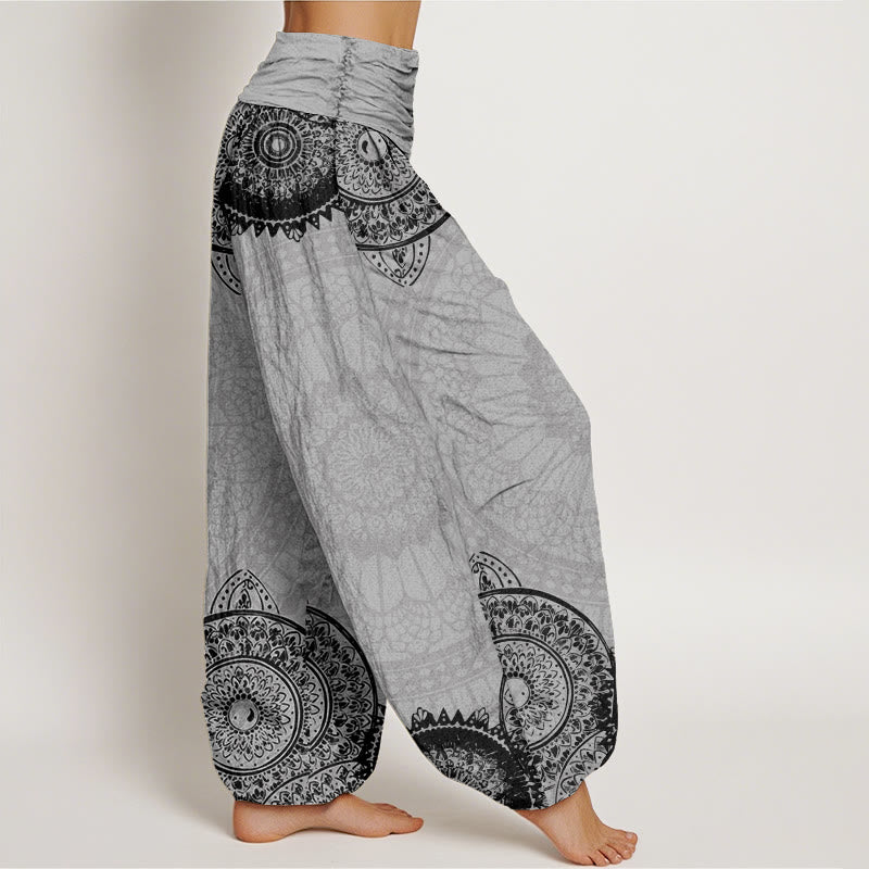 Haremshose für Damen mit elastischer Taille und Buddha Stones, kreisförmiges Mandala-Design - image 10