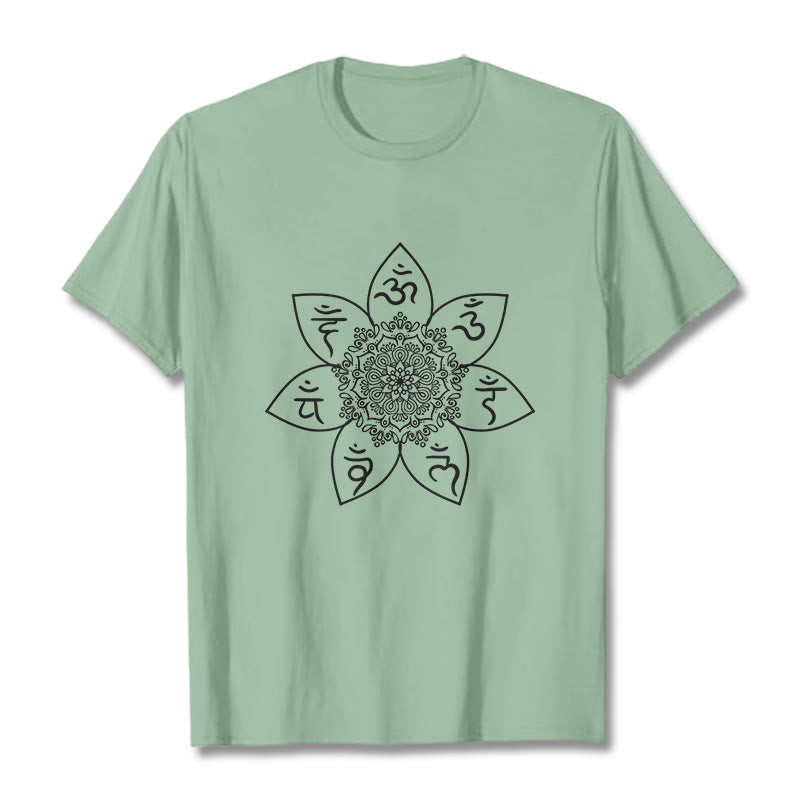 Buddha Stones Mandala Om Mani Padme Hum Muster T-Shirt - Blassgrün - 2XL - image 15