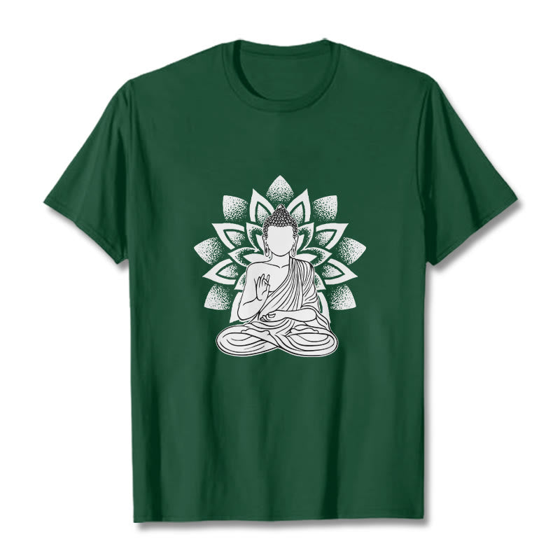 Buddha Stones Sitzender Buddha Lotus Blume Muster T T-shirt - WaldGrün - 2XL - image 1