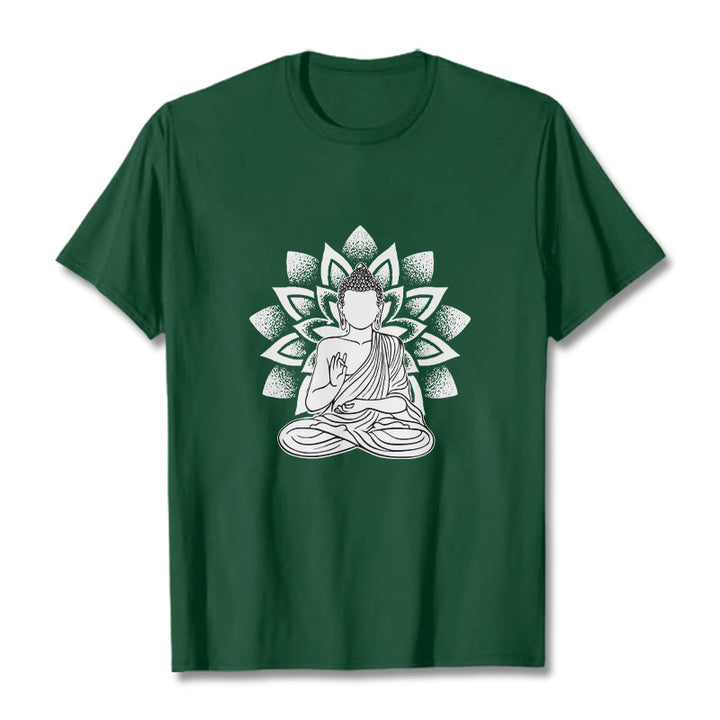 Buddha Stones Sitzender Buddha Lotus Blume Muster T T-shirt - WaldGrün - 2XL - image 1