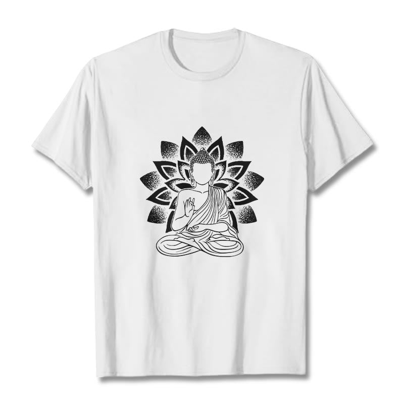 Buddha Stones Sitzender Buddha Lotus Blume Muster T T-shirt - Weiß - 2XL - image 8
