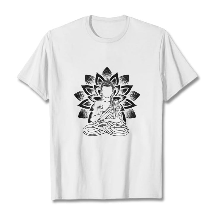 Buddha Stones Sitzender Buddha Lotus Blume Muster T T-shirt - Weiß - 2XL - image 8