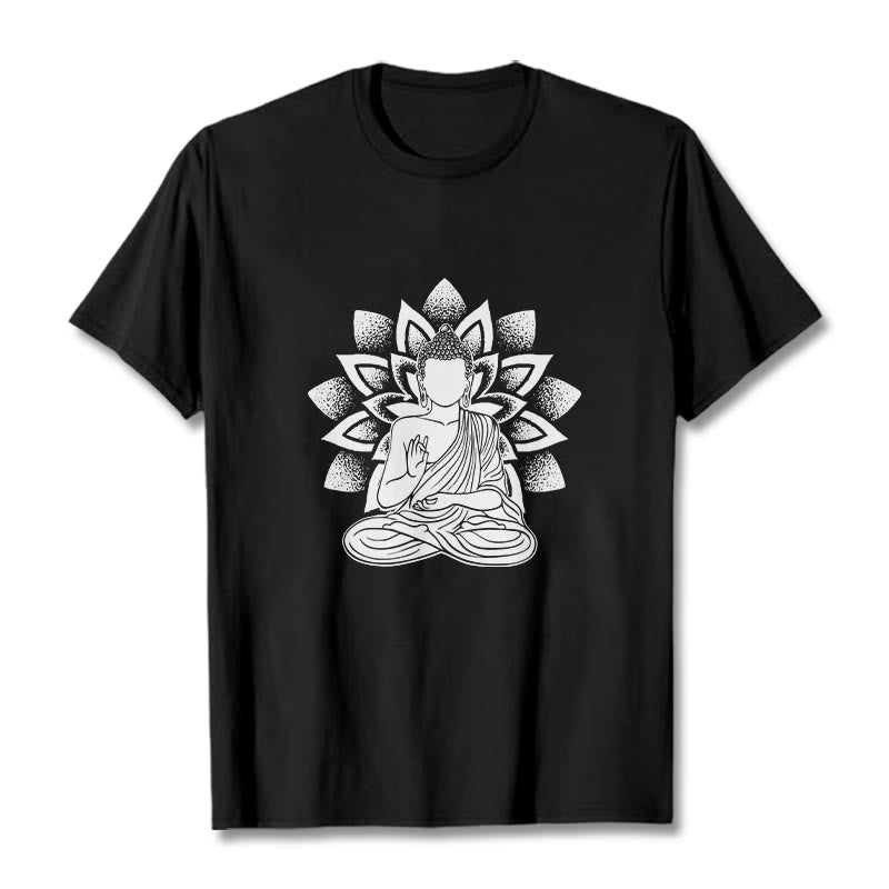 Buddha Stones Sitzender Buddha Lotus Blume Muster T T-shirt - Schwarz - 2XL - image 4