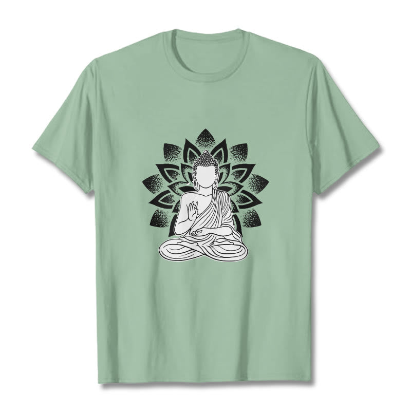 Buddha Stones Sitzender Buddha Lotus Blume Muster T T-shirt - Blassgrün - 2XL - image 15