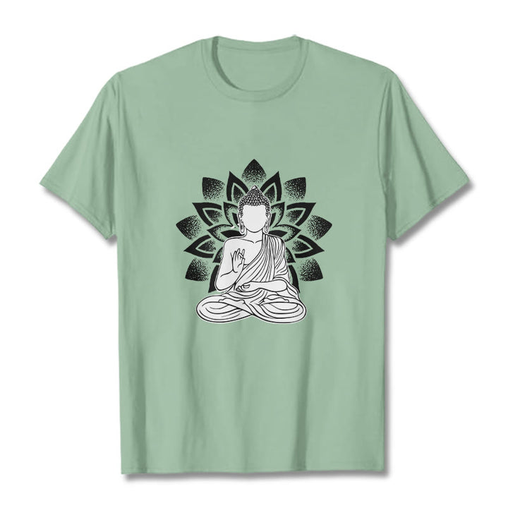 Buddha Stones Sitzender Buddha Lotus Blume Muster T T-shirt - Blassgrün - 2XL - image 15