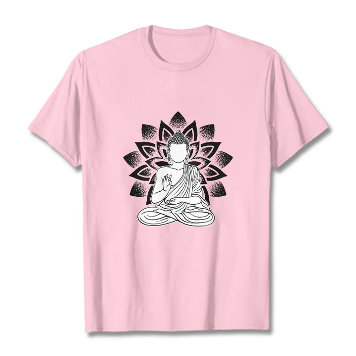 Buddha Stones Sitzender Buddha Lotus Blume Muster T T-shirt - Hellrosa - 2XL - image 13