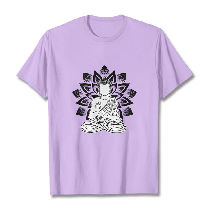 Buddha Stones Sitzender Buddha Lotus Blume Muster T T-shirt - Pflaume - 2XL - image 17