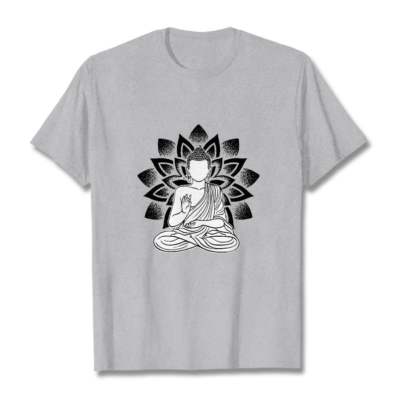 Buddha Stones Sitzender Buddha Lotus Blume Muster T T-shirt - Hellgrau - 2XL - image 20