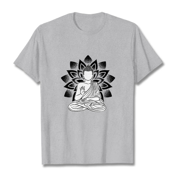 Buddha Stones Sitzender Buddha Lotus Blume Muster T T-shirt - Hellgrau - 2XL - image 20