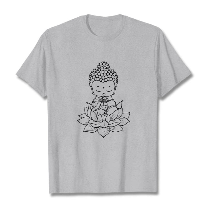 Buddha Stones Friedliche Buddha Lotus Blume Muster T T-shirt - Hellgrau - 2XL - image 20
