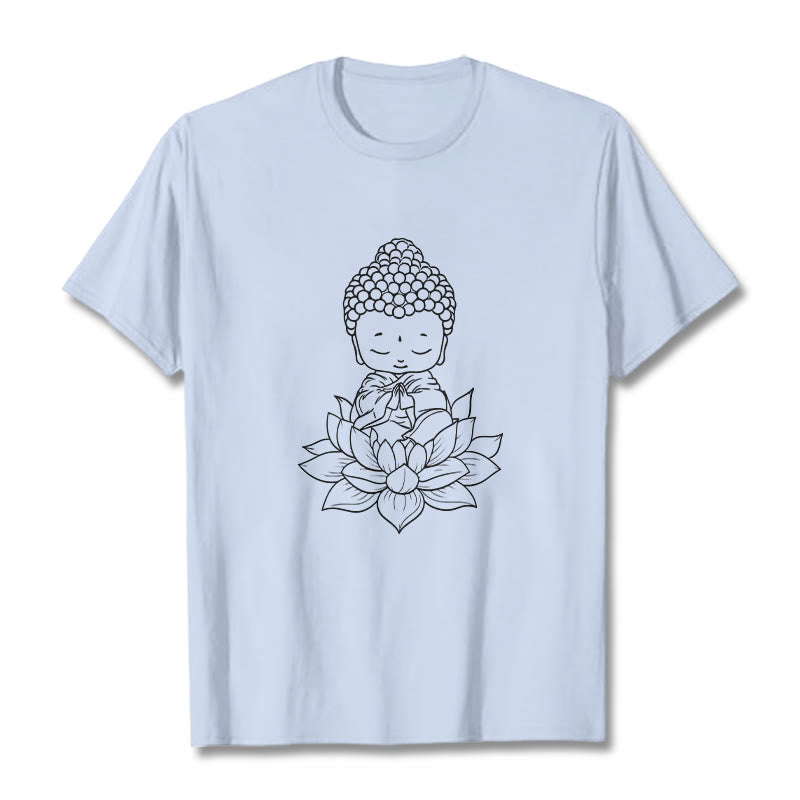 Buddha Stones Friedliche Buddha Lotus Blume Muster T T-shirt - HellCyan - 2XL - image 19
