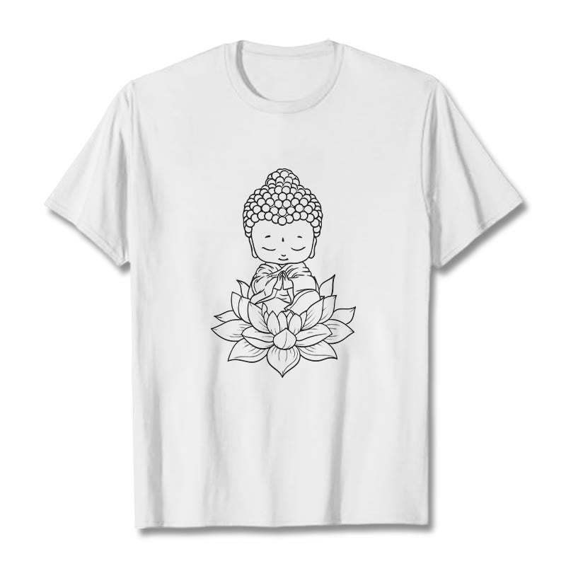 Buddha Stones Friedliche Buddha Lotus Blume Muster T T-shirt - Weiß - 2XL - image 1