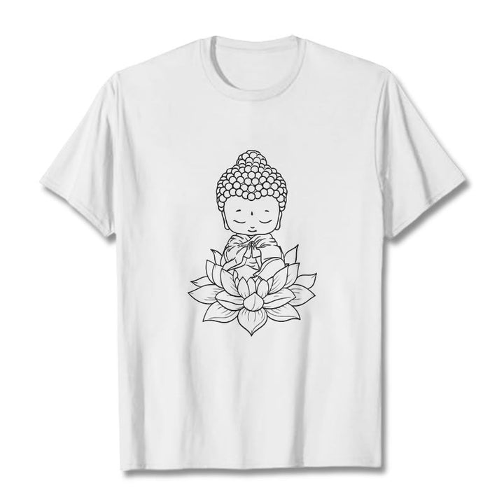 Buddha Stones Friedliche Buddha Lotus Blume Muster T T-shirt - Weiß - 2XL - image 1