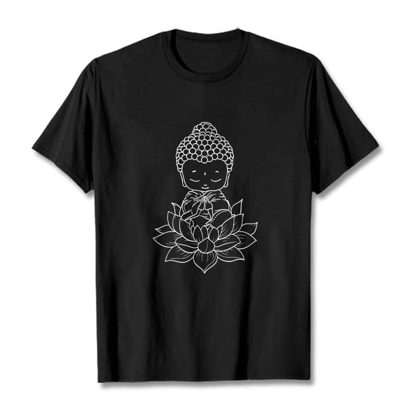 Buddha Stones Friedliche Buddha Lotus Blume Muster T T-shirt - Schwarz - 2XL - image 5