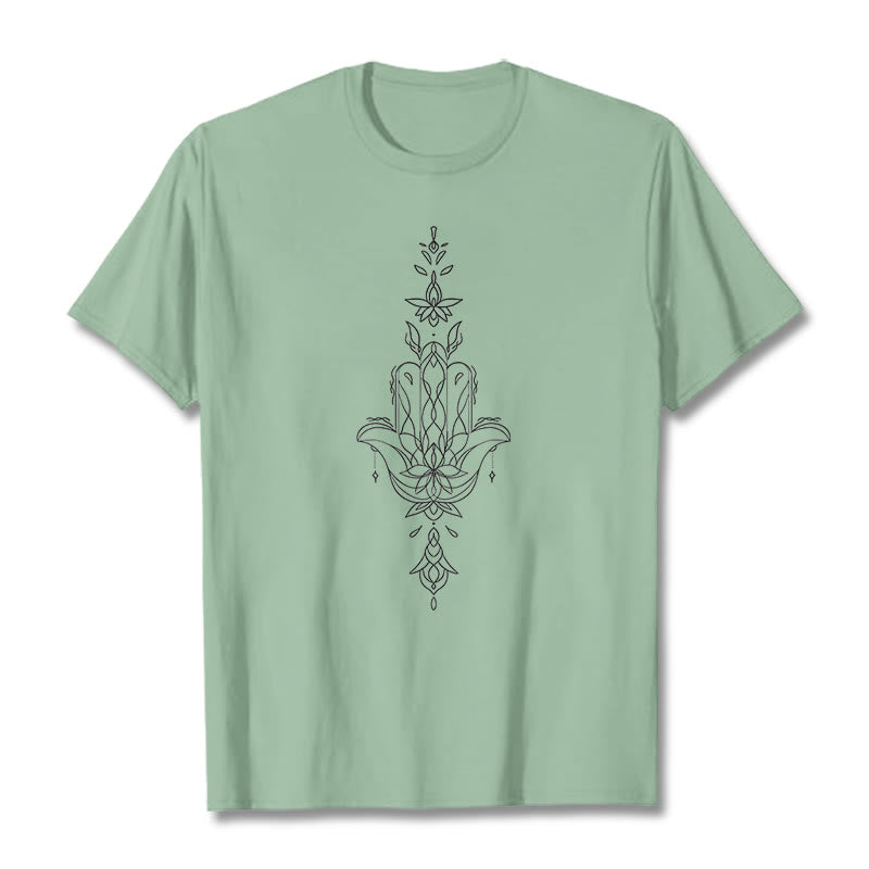 Buddha Stones Hamsa Hand Lotus Blume Muster T T-shirt - Blassgrün - 2XL - image 16