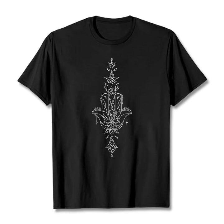 Buddha Stones Hamsa Hand Lotus Blume Muster T T-shirt - Schwarz - 2XL - image 3