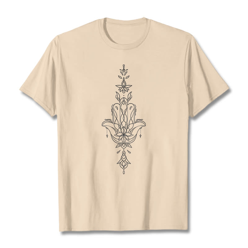 Buddha Stones Hamsa Hand Lotus Blume Muster T T-shirt - Bisque - 2XL - image 10