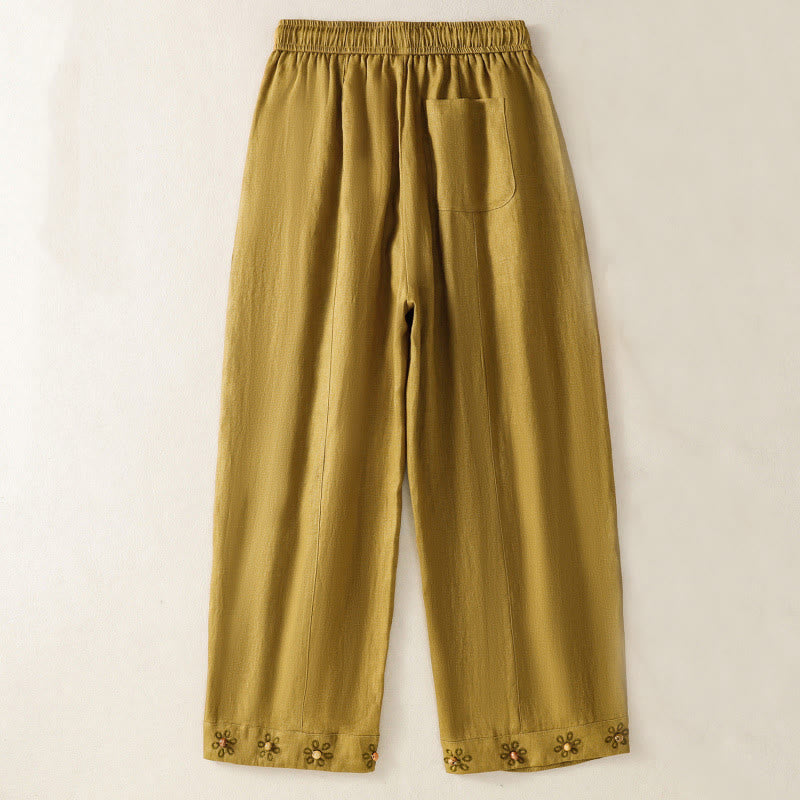 Buddha Stones Lässige Damenhose aus Baumwolle mit weitem Bein, bestickten Perlen und Kordelzug und Taschen - Dunkle Goldrute - US8-10, UK/AU12-14, EU40-42 (2XL) - image 7
