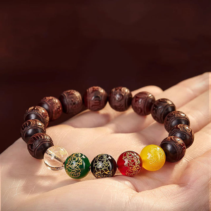 Buddha Stones, kleines Blatt, rotes Sandelholz, fünf Richtungen, Götter des Reichtums, ruhiges Armband - image 3