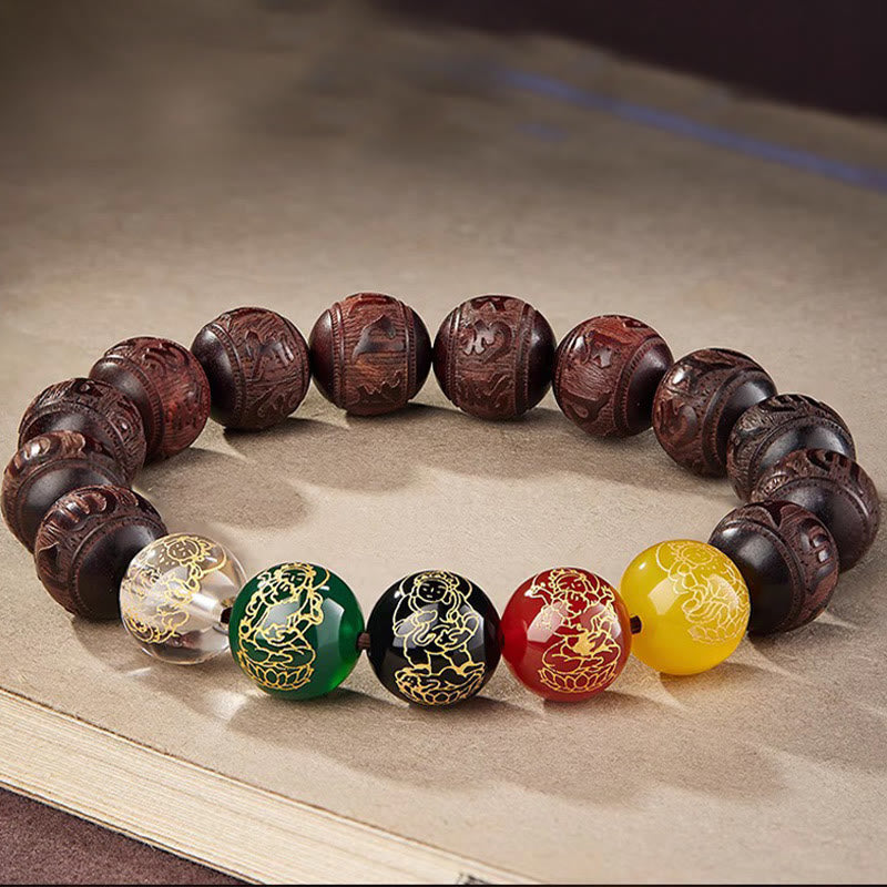 Buddha Stones, kleines Blatt, rotes Sandelholz, fünf Richtungen, Götter des Reichtums, ruhiges Armband - 12 mm - image 1