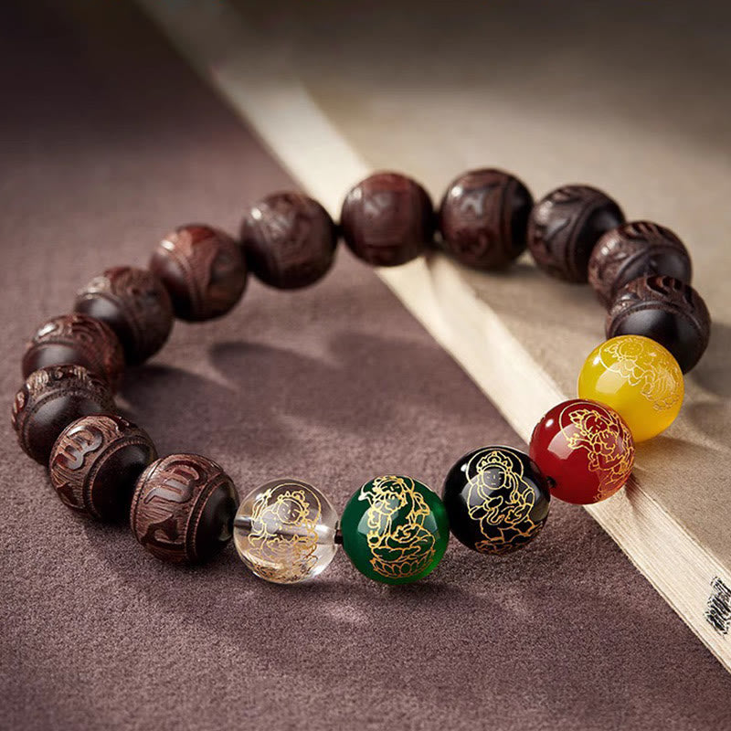 Buddha Stones, kleines Blatt, rotes Sandelholz, fünf Richtungen, Götter des Reichtums, ruhiges Armband - image 5