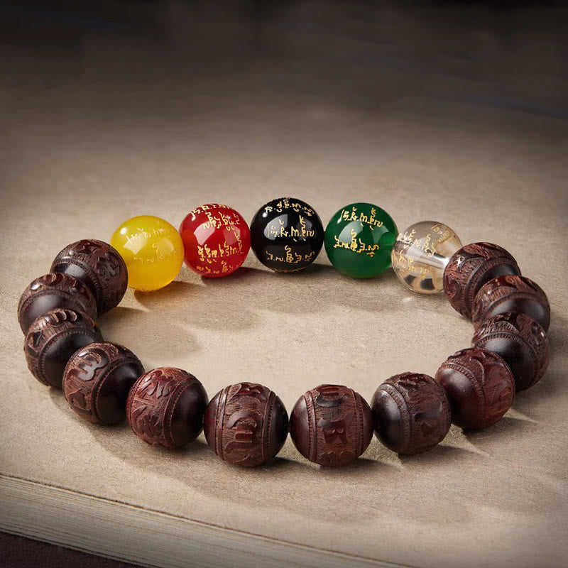 Buddha Stones, kleines Blatt, rotes Sandelholz, fünf Richtungen, Götter des Reichtums, ruhiges Armband - image 2