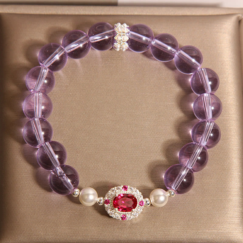 Buddha Stones Natürliches Amethyst-Perlen-Rot-Zirkon-Balance-Armband - image 4