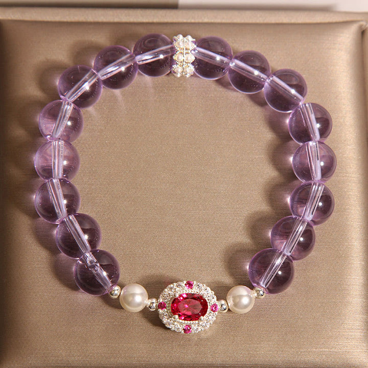 Buddha Stones Natürliches Amethyst-Perlen-Rot-Zirkon-Balance-Armband - image 4