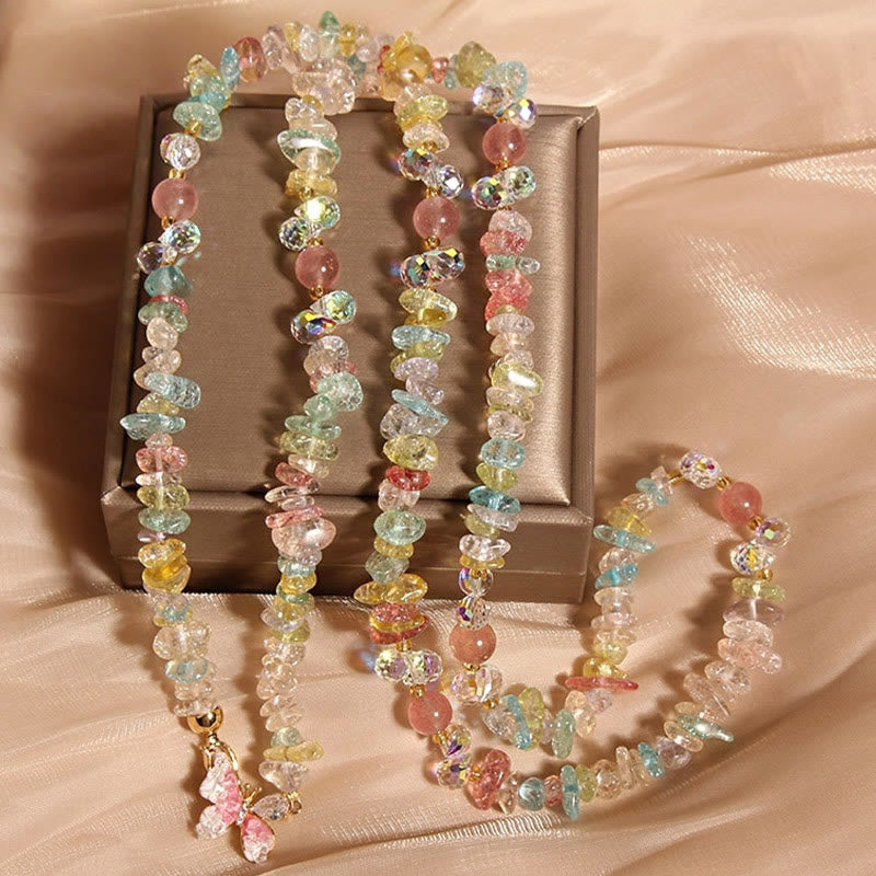 Buddha Stones Schmetterling Blume Amethyst Erdbeere Quarz Balance Halskette Anhänger - Farbiger Kristall mit Schmetterling - image 14