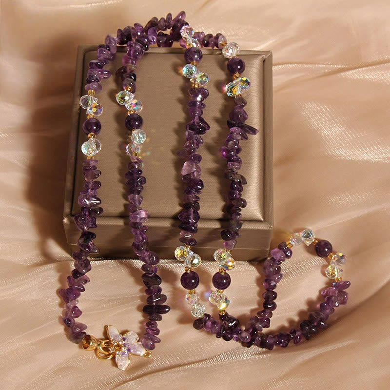 Buddha Stones Schmetterling Blume Amethyst Erdbeere Quarz Balance Halskette Anhänger - Amethyst - image 1