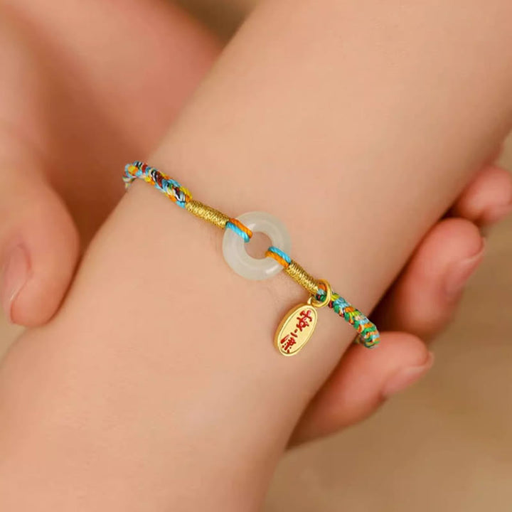 Buddha Stones Handgemachtes Peace Buckle Jade Prosperity 925 Sterling Silber Buntes Seilarmband - image 3