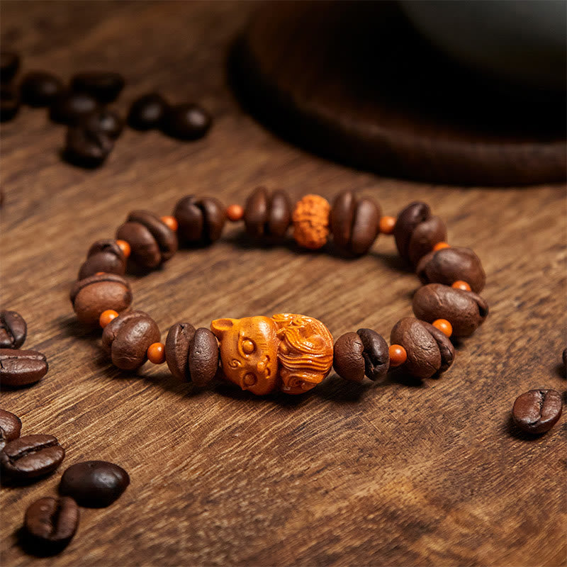 Buddha Stones Armband aus natürlichem Fuchs-Kaffeebohnen-Wengeholz - image 3