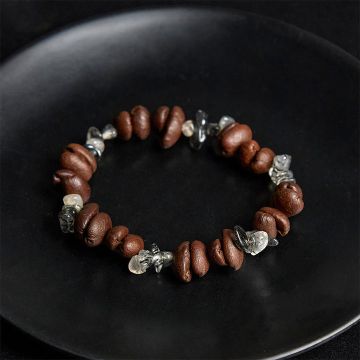 Buddha Stones Armband mit natürlicher Kaffeebohne, schwarzem Obsidian und Rutilquarz - image 10