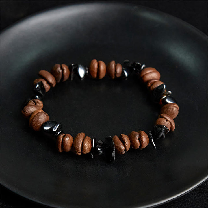 Buddha Stones Armband mit natürlicher Kaffeebohne, schwarzem Obsidian und Rutilquarz - image 4