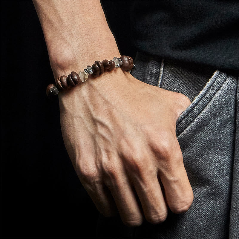 Buddha Stones Armband mit natürlicher Kaffeebohne, schwarzem Obsidian und Rutilquarz - image 11