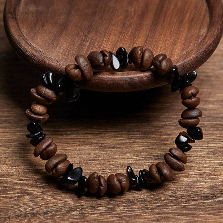 Buddha Stones Armband mit natürlicher Kaffeebohne, schwarzem Obsidian und Rutilquarz - image 2